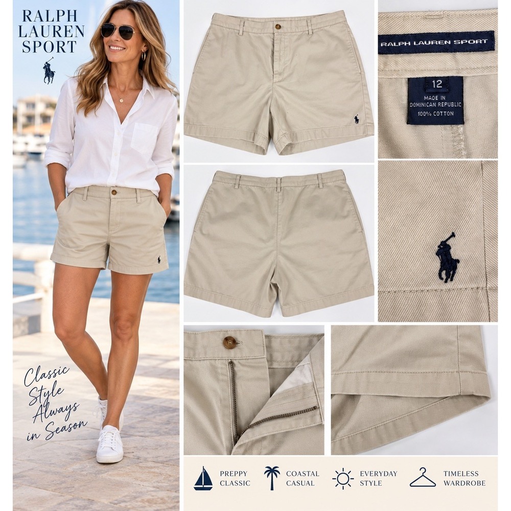Ralph Lauren Women's Size 12 Khaki Chino Shorts beige Cotton Twill Coastal